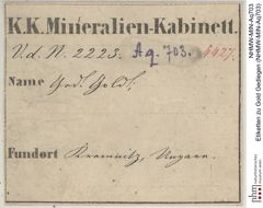 Etiketten zu Gold Gediegen (NHMW-MIN-Aq703)